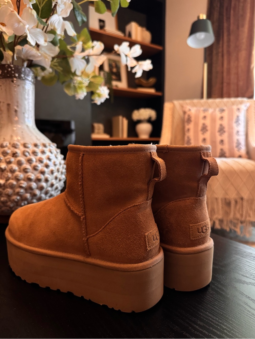 UGG Chestnut Suede Shearling Platform Ankle Boots Women’s size 7 - Picture 7 of 7